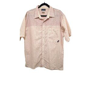 Patagonia Men's L Beige & Red Searsucker Striped Short-Sleeve Button-Up Shirt